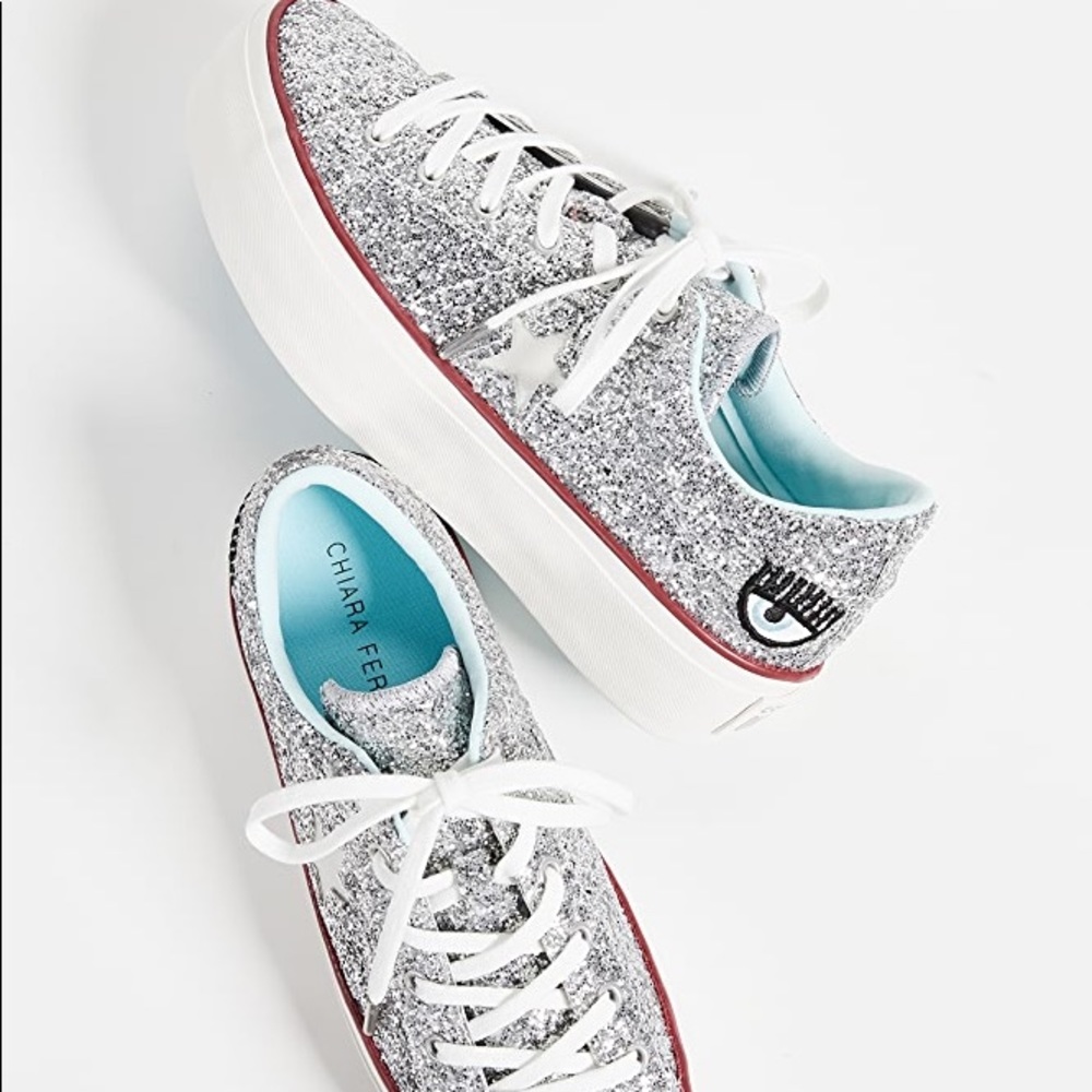 Converse x Chiara Ferragni silver glitter sneakers